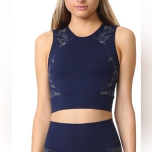 Lucas Hugh Hummingbird technical knit crop top. Size M. Navy.